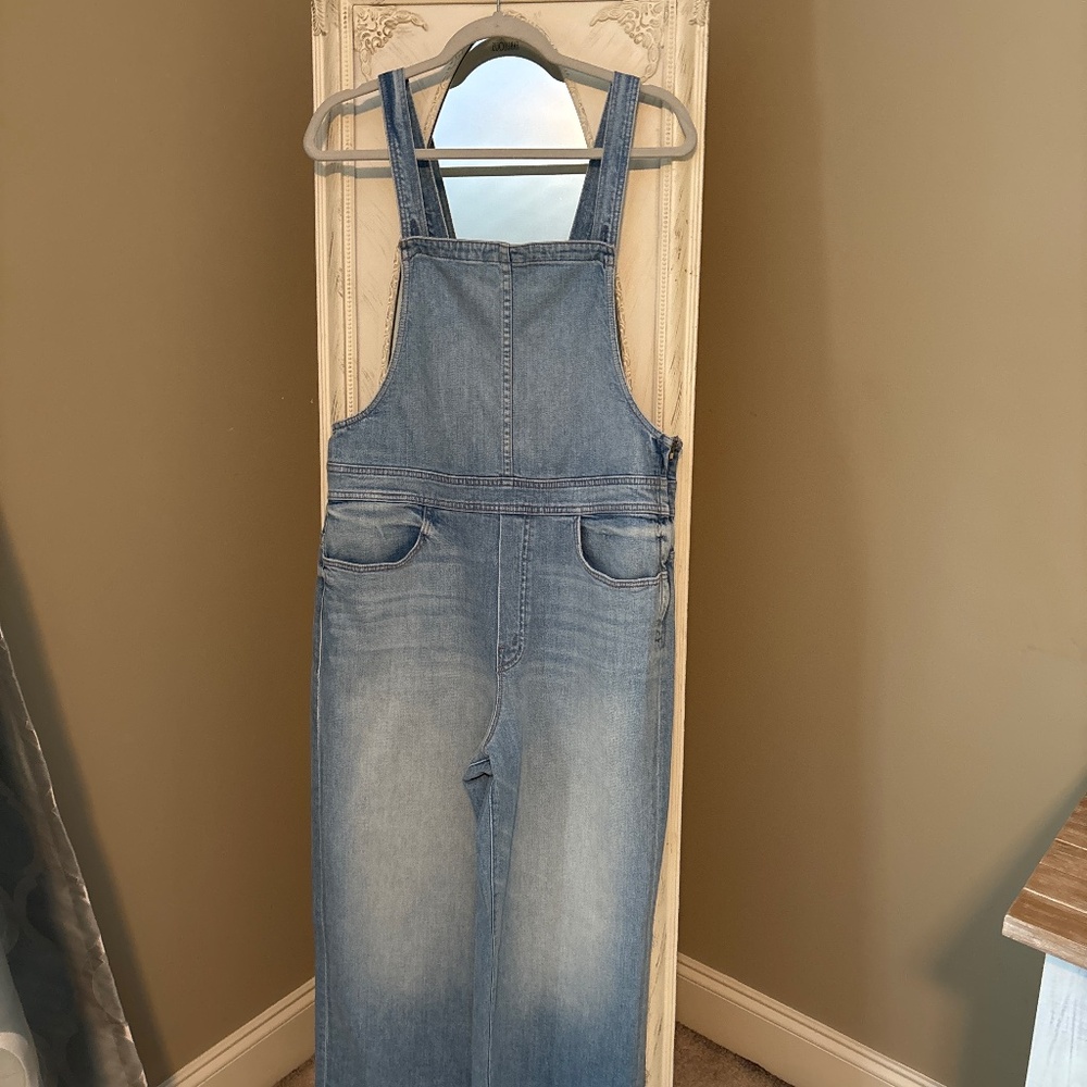MOTHER Light Blue Denim Wide-Leg Overalls